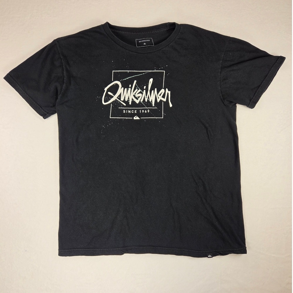 QUIKSILVER Black Cotton Short Sleeve T-shirt Men's Medium Paint Splatter Print M